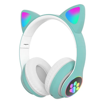 Audífonos inalámbricos Bluetooth RGB Orejas gato BT 5.0 VERDE