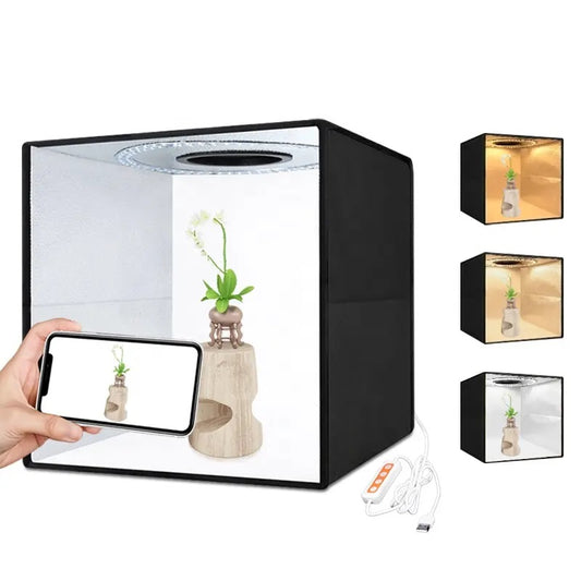 Estudio Portátil Caja Luz Fotográfica Plegable 30cm Luces LED Anillo
