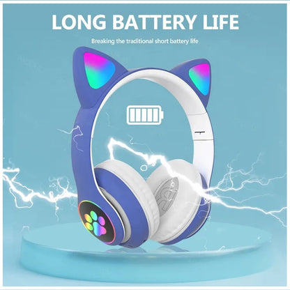 Audífonos inalámbricos Bluetooth RGB Orejas gato BT 5.0 Morado