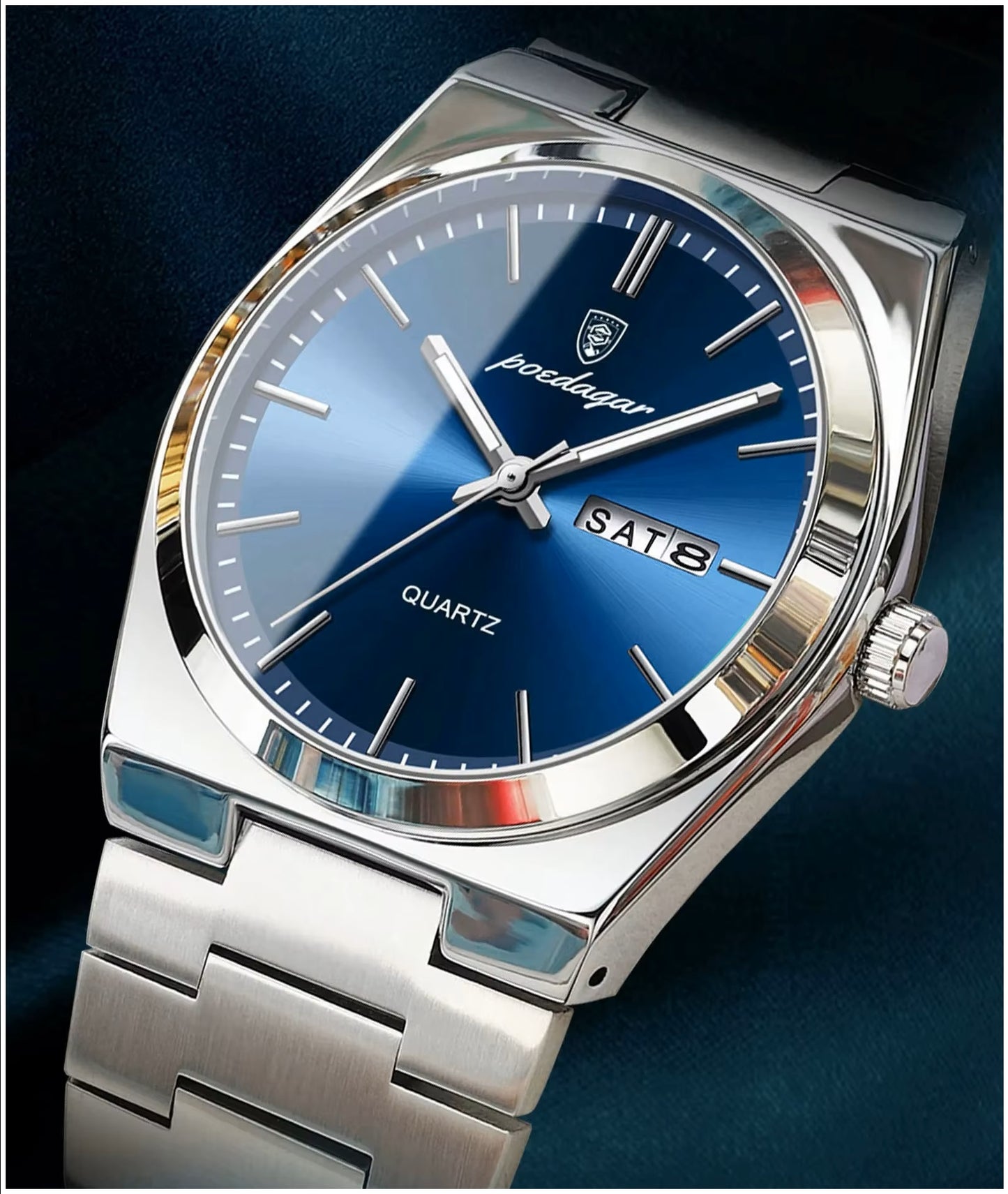 Reloj Analógico de Cuarzo para Hombre 40 mm con Calendario, Cristal Hardlex, Acero Inoxidable, 3 ATM Resistente al Agua, Diseño Elegante para Negocios y Uso Diario