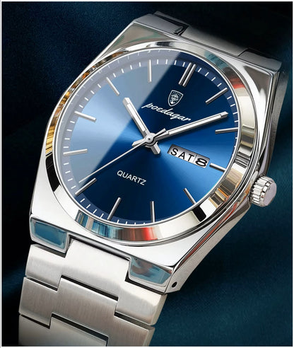 Reloj Analógico de Cuarzo para Hombre 40 mm con Calendario, Cristal Hardlex, Acero Inoxidable, 3 ATM Resistente al Agua, Diseño Elegante para Negocios y Uso Diario