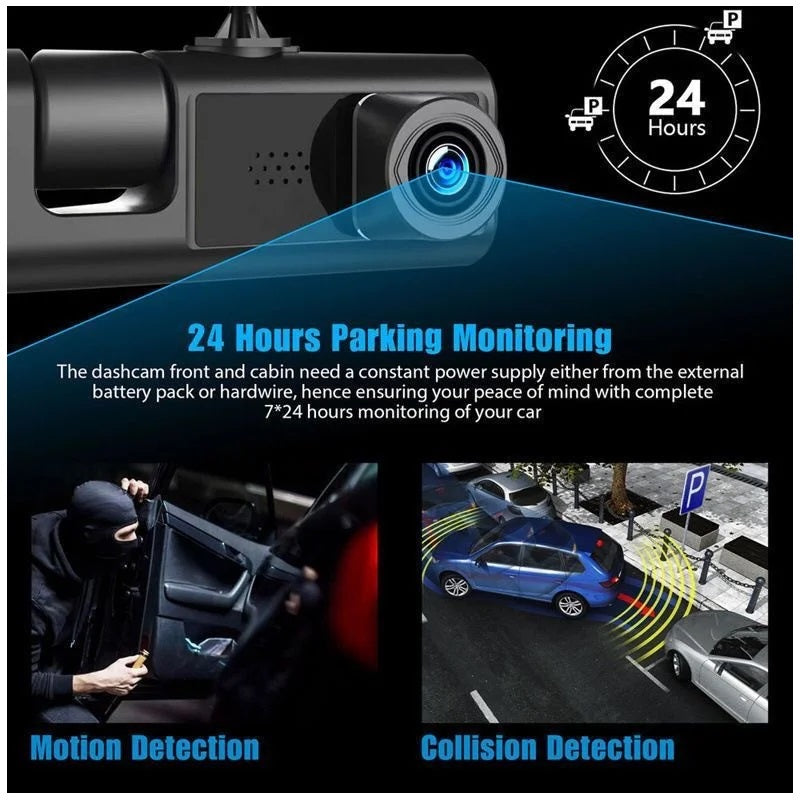 Cámara DVR para Auto Full HD 1080P 3 Canales Visión Nocturna WiFi Detección de Movimiento