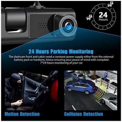 Cámara DVR para Auto Full HD 1080P 3 Canales Visión Nocturna WiFi Detección de Movimiento