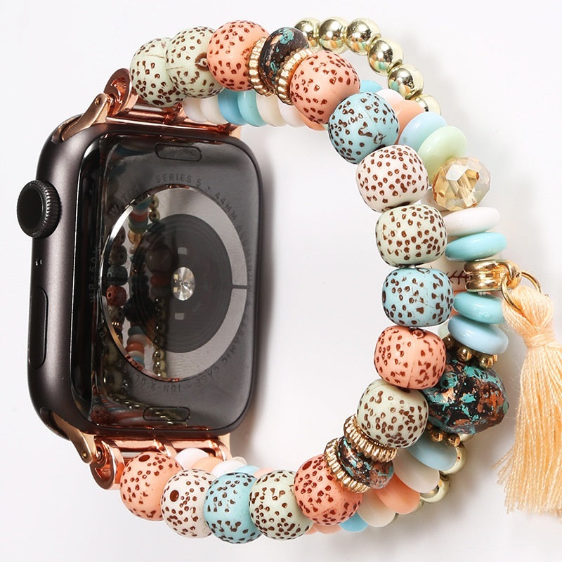Correa Pulsera Bohemia para Apple Watch 42/44 mm Diseño Artesanal con Cuentas Decorativas