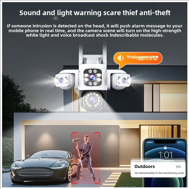 Cámara de Seguridad WiFi Exterior 12MP con Triple Lente, Visión Nocturna en Color y Seguimiento Automático