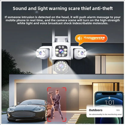 Cámara de Seguridad WiFi Exterior 12MP con Triple Lente, Visión Nocturna en Color y Seguimiento Automático