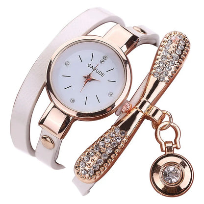 Reloj de lujo Personalizado para Mujeres con Incrustaciones y Pulsera Blanca