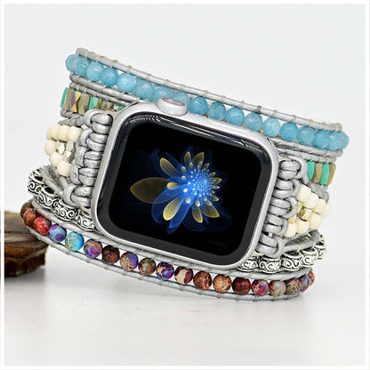 Correa Boho Trenzada para Apple Watch 42/44mm con Piedras Naturales, Estilo Luxury-Trendy