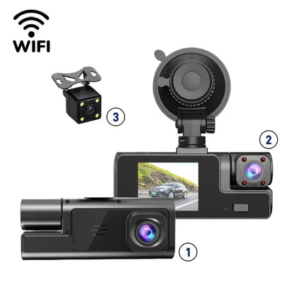 Cámara DVR para Auto Full HD 1080P 3 Canales Visión Nocturna WiFi Detección de Movimiento