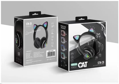 Audífonos inalámbricos Bluetooth RGB Orejas gato BT 5.0 Negro