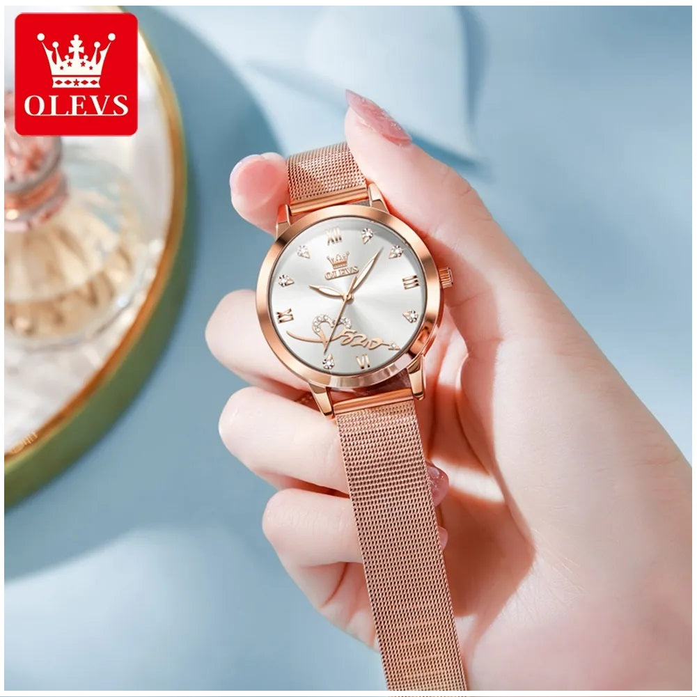 Reloj de Mujer Diseño Elegante Pulsera Metálica de Malla Rosa Dorado