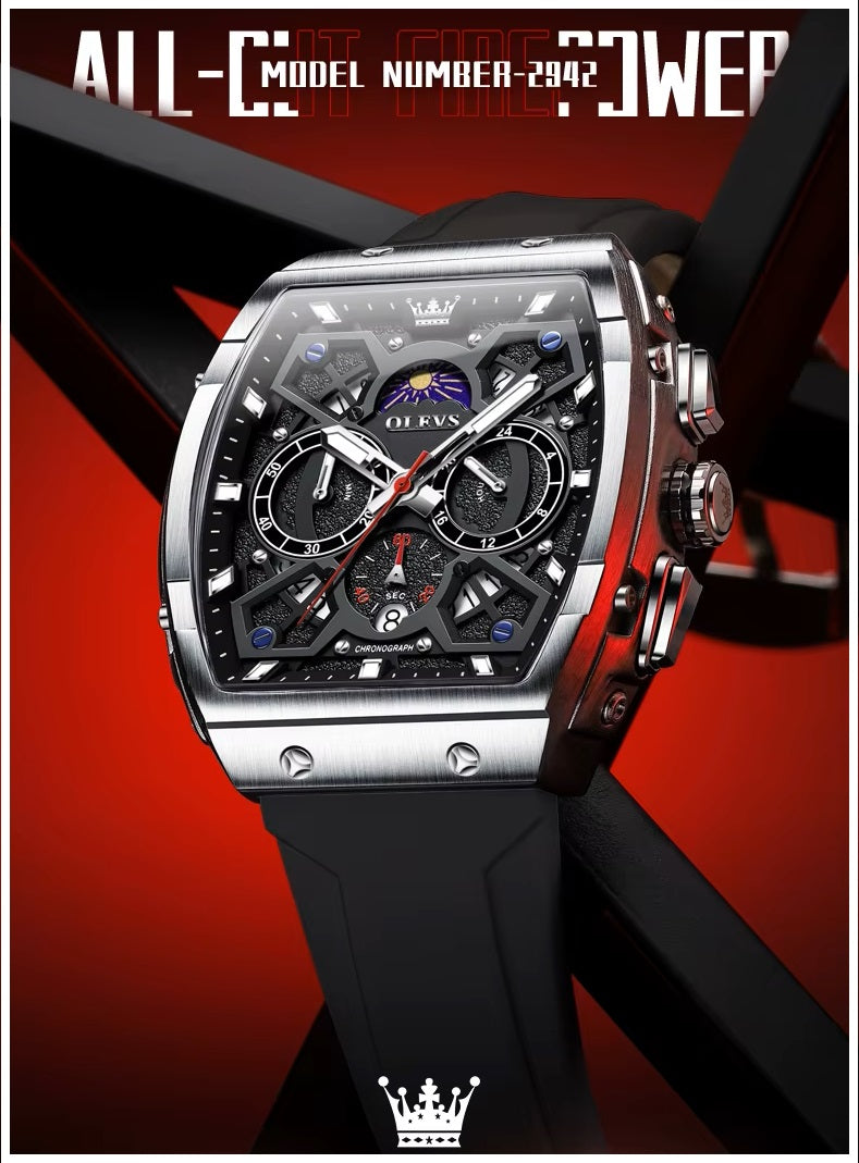 Reloj de Hombre Deportivo Elegante Fase Lunar, Cronógrafo, Dual Time