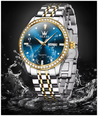 Reloj de Lujo para Hombre Diseño Clásico y Esfera Azul Real Acero Inoxidable Movimiento de Cuarzo