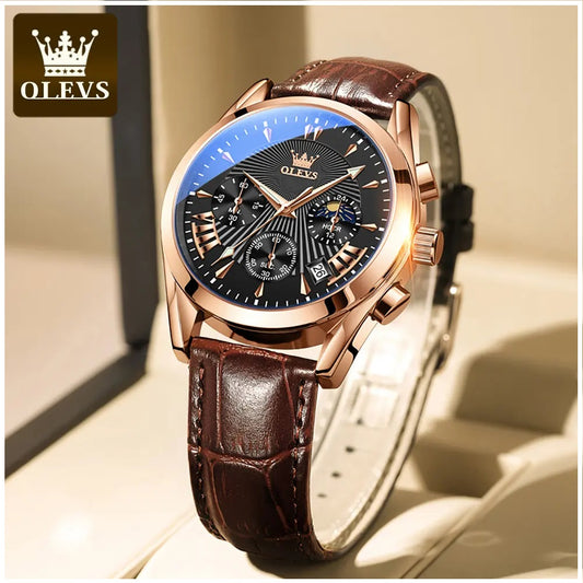 Reloj Cronógrafo de Lujo para Hombre con Correa de Cuero Clásico