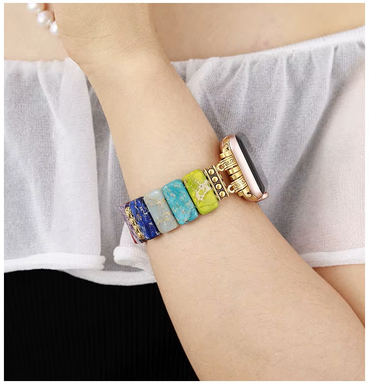 Correa Elástica Multicolor de Piedras Naturales para Apple Watch 42/44 mm Gemas Pulidas