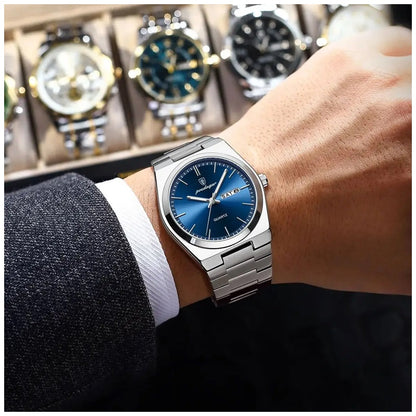Reloj Analógico de Cuarzo para Hombre 40 mm con Calendario, Cristal Hardlex, Acero Inoxidable, 3 ATM Resistente al Agua, Diseño Elegante para Negocios y Uso Diario