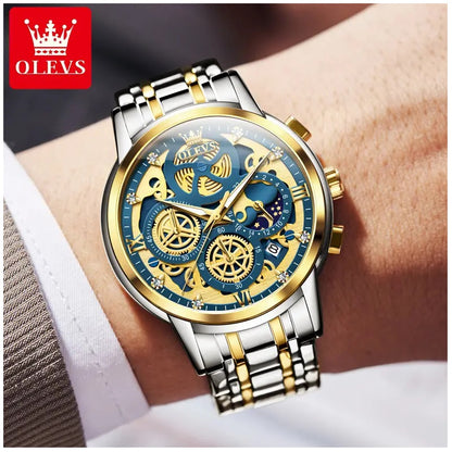Reloj de Lujo para Hombre con Diseño Esqueleto Dorado Multifunción