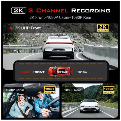 Cámara para Coche HD 1080P con Triple Grabación, WiFi, Sensor G, Visión Nocturna y Asistencia de Reversa