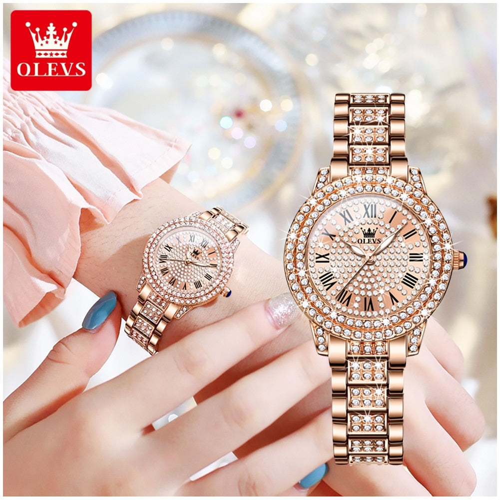Reloj de Pulsera Elegante para Mujer con Cristales Incrustados, Acero Inoxidable, Movimiento Cuarzo y Resistencia al Agua 3ATM – Ideal para Uso Diario, Oficina y Eventos