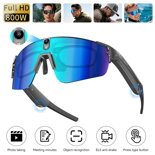 Gafas Inteligentes con IA 1080P Cámara 8MP, Traducción en Tiempo Real, Bluetooth 5.4, Uso Deportivo y Profesional