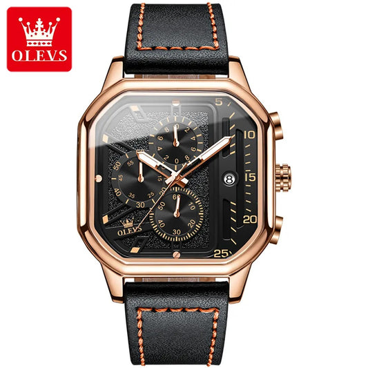 Reloj de Hombre Cuadrado de Lujo con Cronógrafo, Correa de Cuero