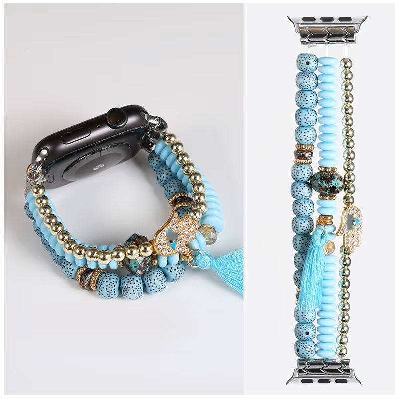 Correa Pulsera Bohemia para Apple Watch 42/44 mm Diseño Artesanal, Cuentas Decorativas