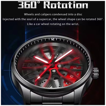 Reloj para Hombre con Diseño Exclusivo Llanta de Coche Giratoria