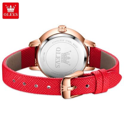 Reloj de Pulsera Mujer Elegante con Fase Lunar y Correa de Cuero Rojo