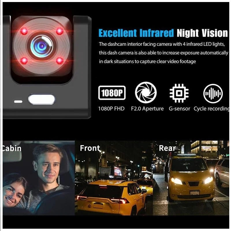 Cámara DVR para Auto Full HD 1080P 3 Canales Visión Nocturna WiFi Detección de Movimiento