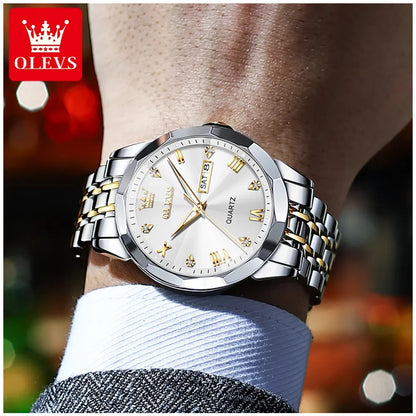 Reloj de Pulsera Hombre de Lujo Correa Bimetálica de Acero Inoxidable