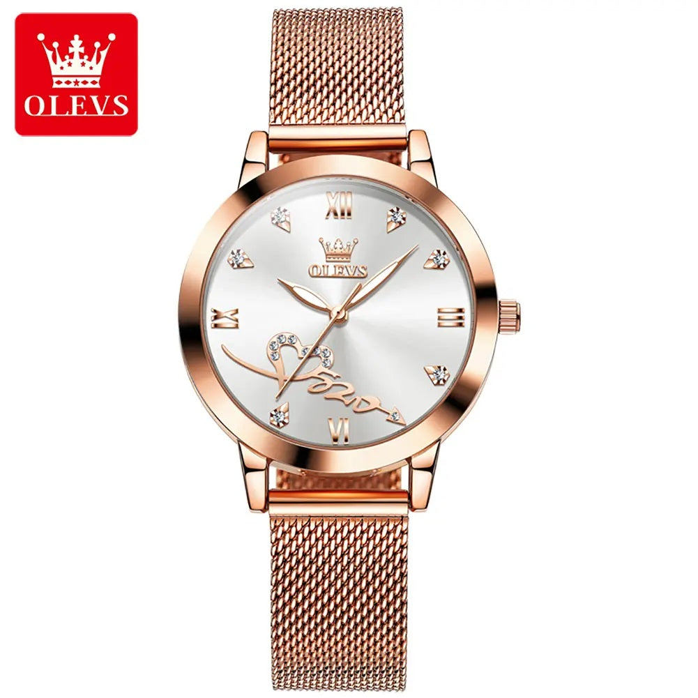 Reloj de Mujer Diseño Elegante Pulsera Metálica de Malla Rosa Dorado