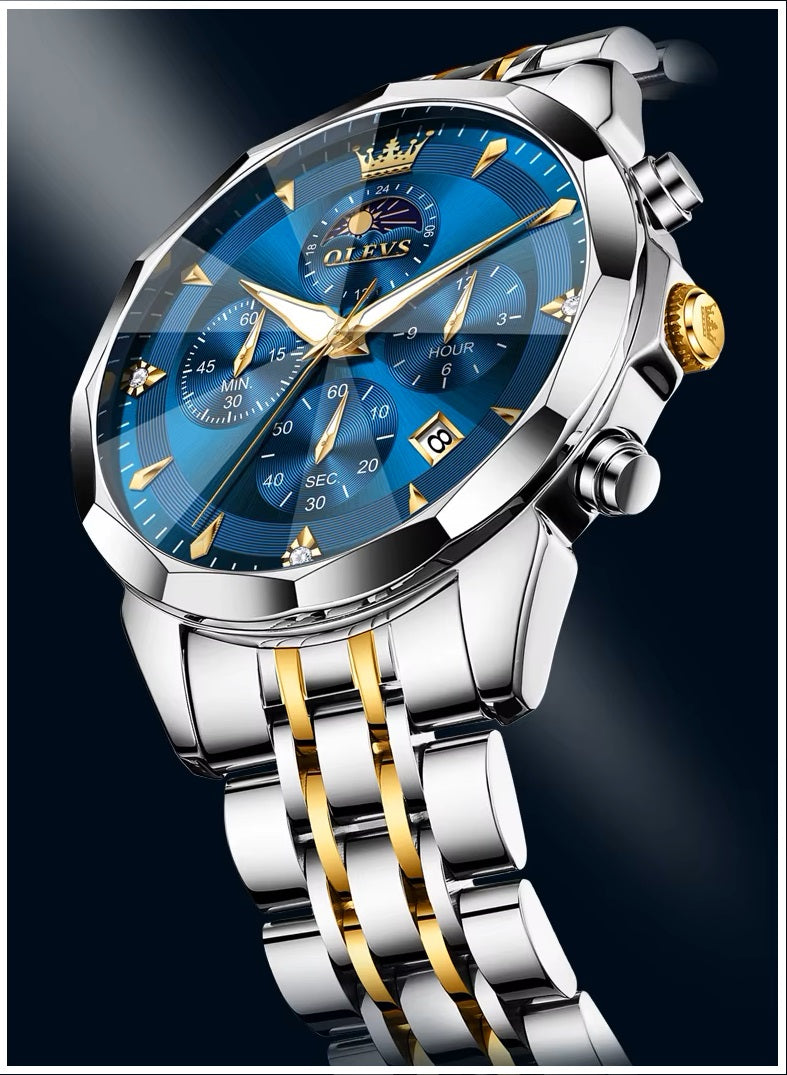 Reloj de Pulsera Hombre Acero Inoxidable Azul con Cronógrafo