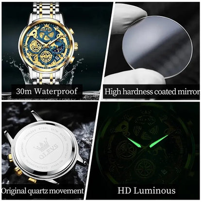 Reloj de Lujo para Hombre con Diseño Esqueleto Dorado Multifunción