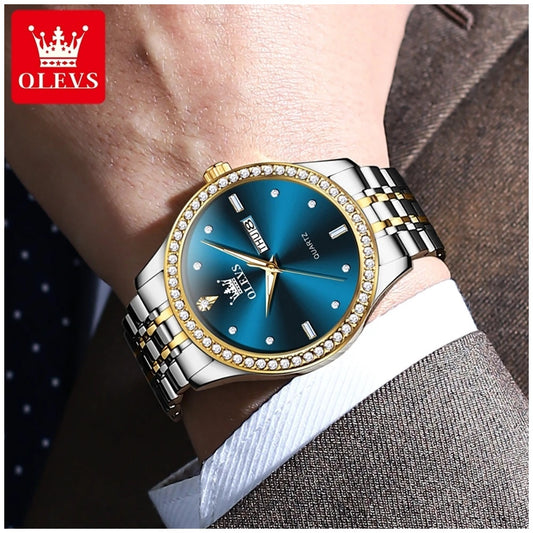 Reloj de Lujo para Hombre Diseño Clásico y Esfera Azul Real Acero Inoxidable Movimiento de Cuarzo