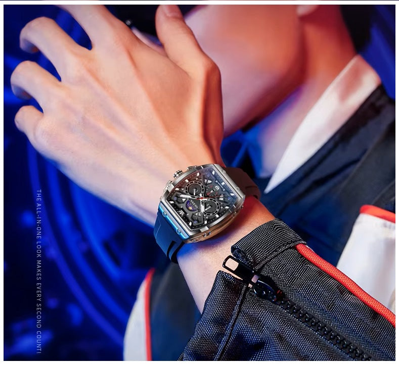 Reloj de Hombre Deportivo Elegante Fase Lunar, Cronógrafo, Dual Time