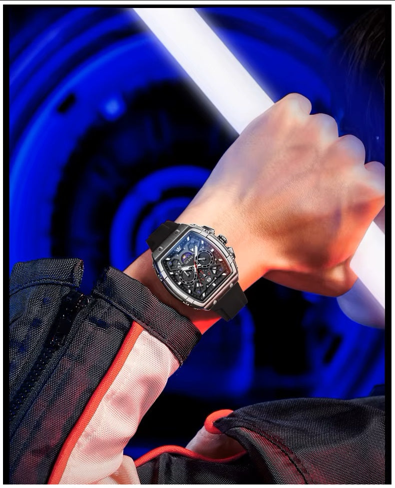 Reloj de Hombre Deportivo Elegante Fase Lunar, Cronógrafo, Dual Time