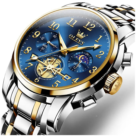 Reloj Cronógrafo de Lujo para Hombre con Fase Lunar, Movimiento Cuarzo