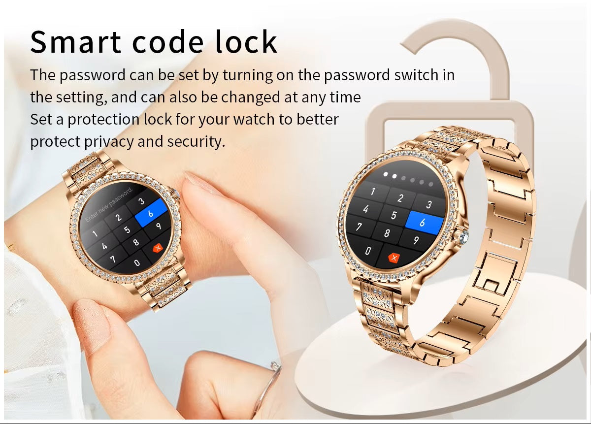 Smartwatch Elegante para Mujer Llamadas Bluetooth Monitor de Salud, Multideporte Correa Metálica