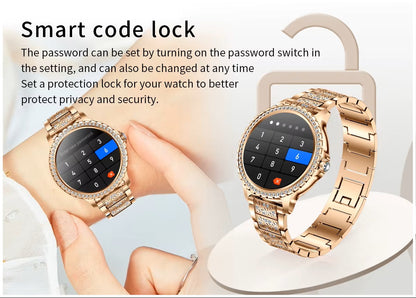 Smartwatch Elegante para Mujer Llamadas Bluetooth Monitor de Salud, Multideporte Correa Metálica