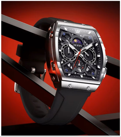 Reloj de Hombre Deportivo Elegante Fase Lunar, Cronógrafo, Dual Time