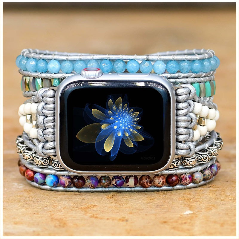 Correa Boho Trenzada para Apple Watch 42/44mm con Piedras Naturales, Estilo Luxury-Trendy