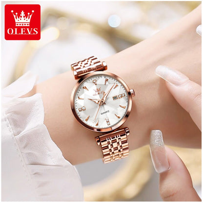 Reloj de Cuarzo para Mujer Esfera Esmeralda Detalles de Cristal Correa Acero Inoxidable