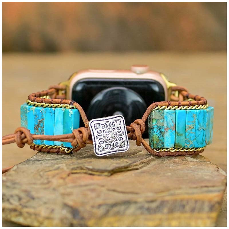 Correa Bohemia de Turquesa para Apple Watch (42/44mm) Diseño Artesanal, Piedras Naturales