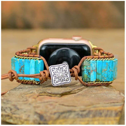 Correa Bohemia de Turquesa para Apple Watch (42/44mm) Diseño Artesanal, Piedras Naturales
