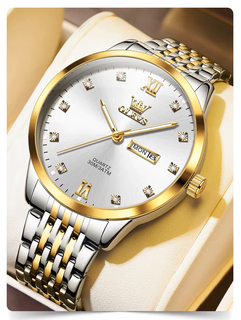 Reloj de Hombre Elegante Movimiento Cuarzo Bicolor Acero Inoxidable