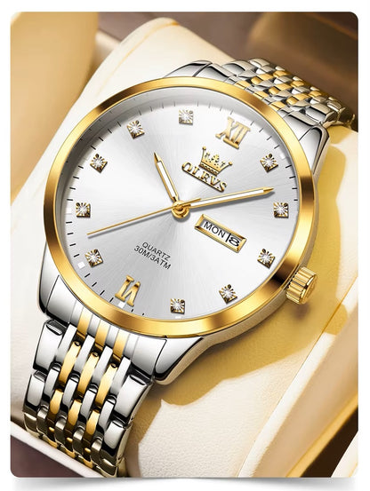 Reloj de Hombre Elegante Movimiento Cuarzo Bicolor Acero Inoxidable