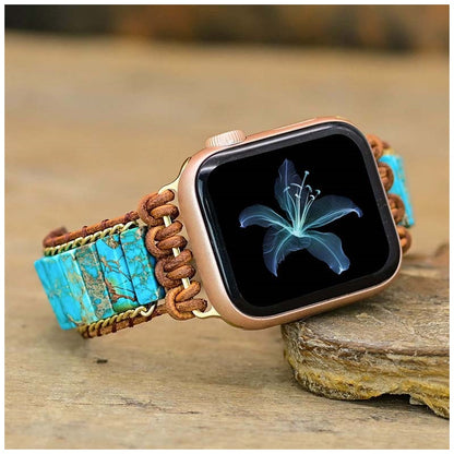 Correa Bohemia de Turquesa para Apple Watch (42/44mm) Diseño Artesanal, Piedras Naturales