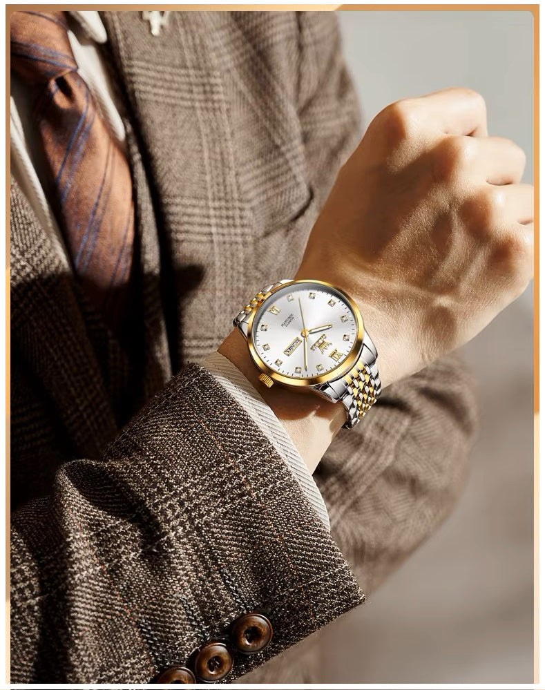 Reloj de Hombre Elegante Movimiento Cuarzo Bicolor Acero Inoxidable