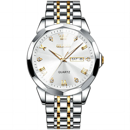 Reloj de Pulsera Hombre de Lujo Correa Bimetálica de Acero Inoxidable