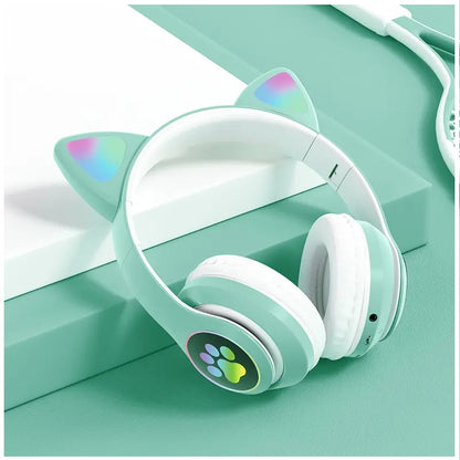 Audífonos inalámbricos Bluetooth RGB Orejas gato BT 5.0 VERDE